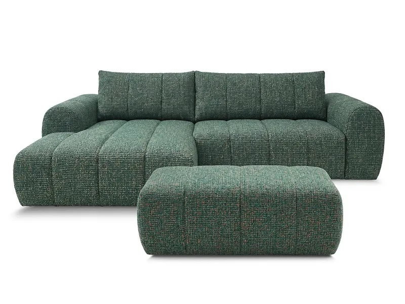 Ecksofa mit Hocker BOBOCHIC NESTY Stoff chiniert dunkelgrün