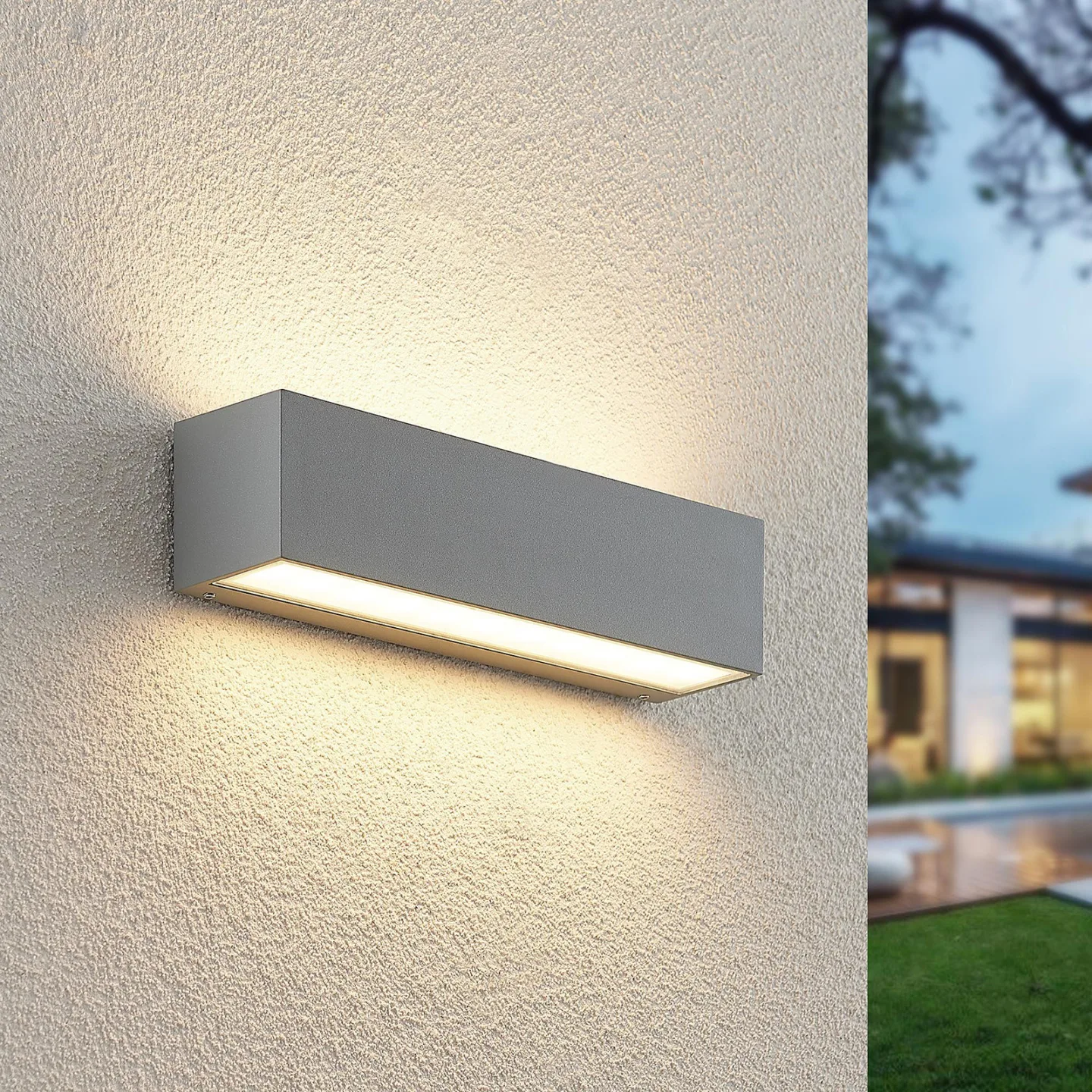 Lengo LED-Außenwandleuchte, Up/Down, L25, Silber - Lucande - Balkon - Modern - Aluminium - Eckig