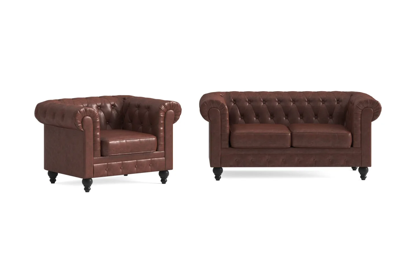 Chesterfield Lyx Soffgrupp 2-sits+Fåtölj - Brun