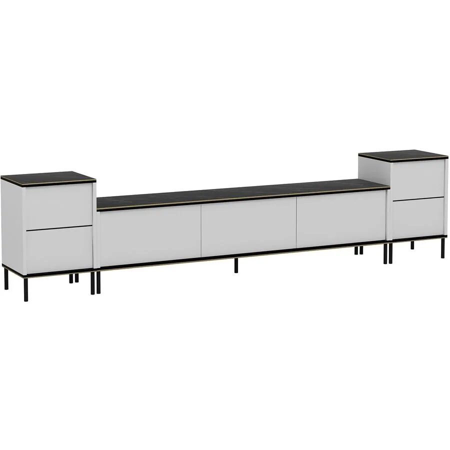 TV-Möbel Yasam weiss Melaminbeschichtete Spanplatte B 180 cm 40 kg