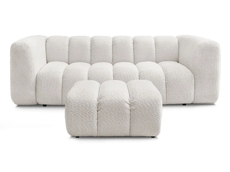 3er Sofa mit Hocker BOBOCHIC TALIA Boucle-Stoff weiss