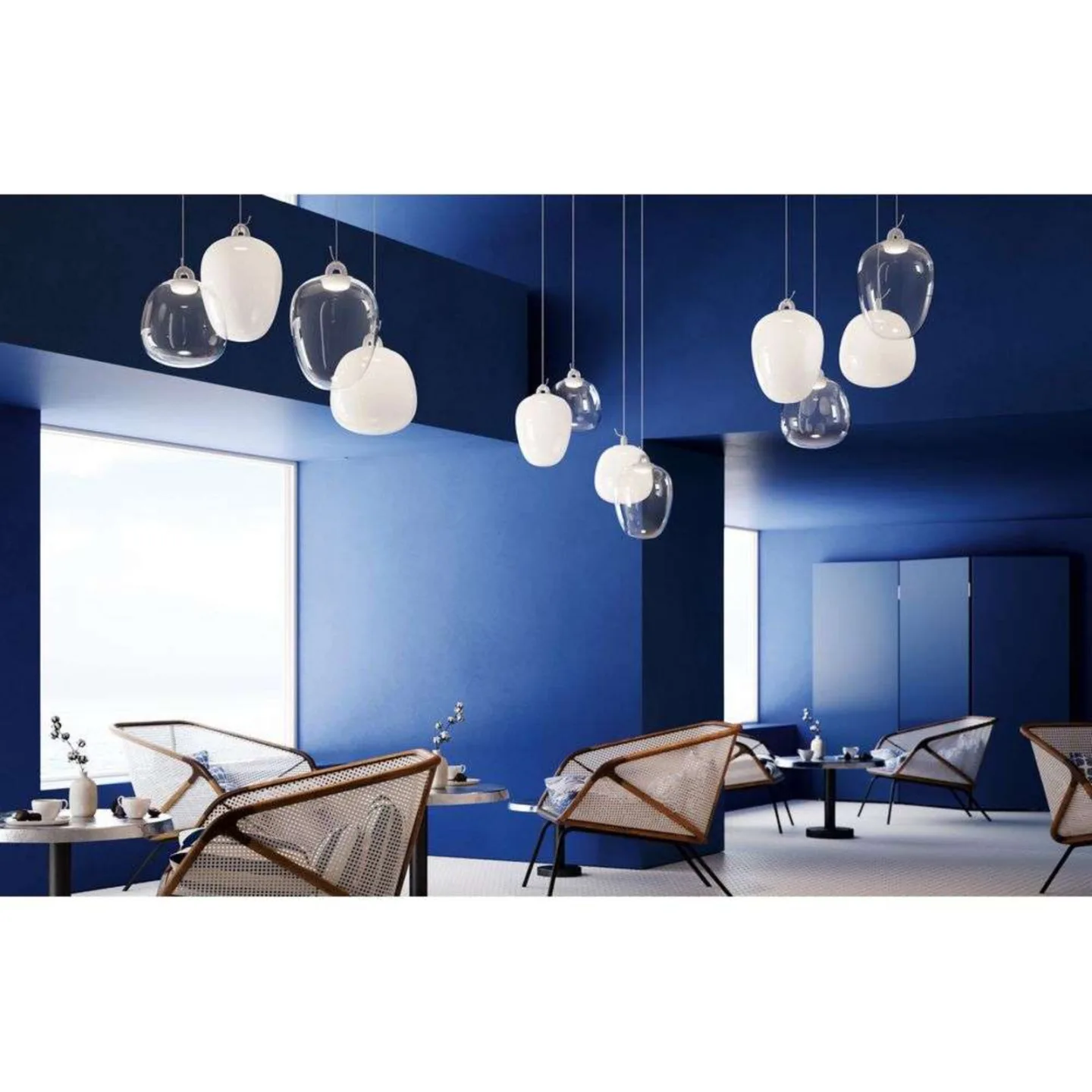 Oblò Pendel Medium 2700K Azure Stål/Hvid - Lodes - Stue - Glas