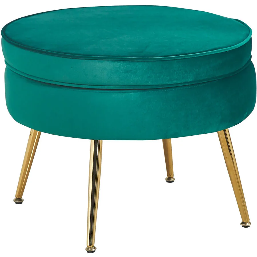 Hocker Khloe Grün, Gold Samt, Metall B 52 H 41 cm