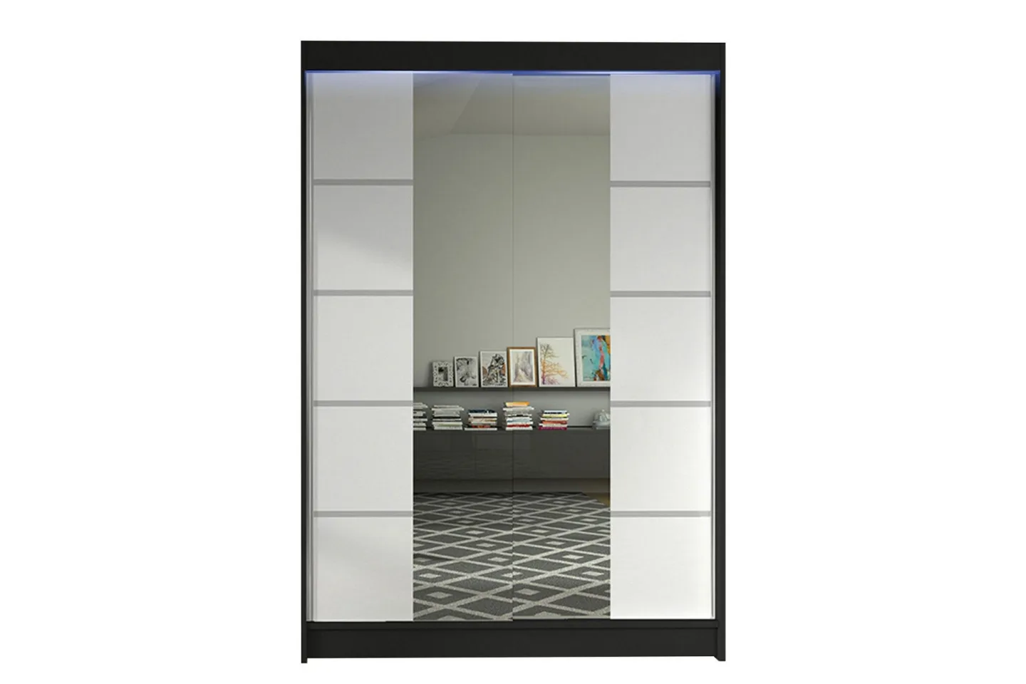 Liverpool Garderob med Spegel 120x200 cm - Vit/Svart