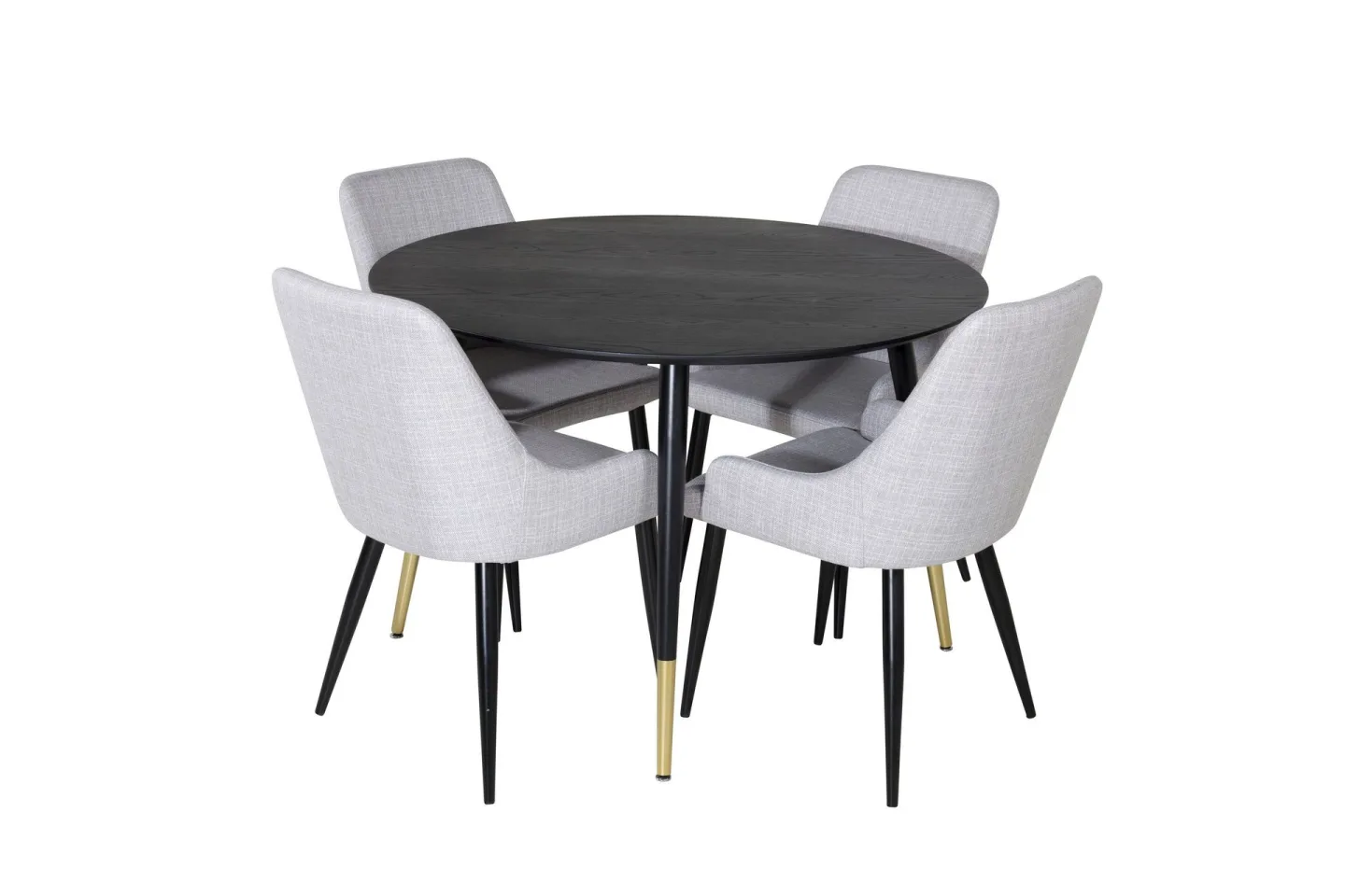 Dipp Matgrupp 115 cm Rund med 4 Plaza stolar - Svart/Guld