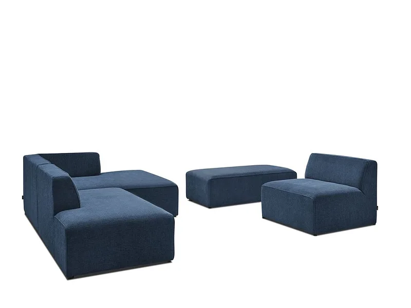 Sofa mit Hocker BOBOCHIC MEGEVE Stoff mit Textur dunkelblau