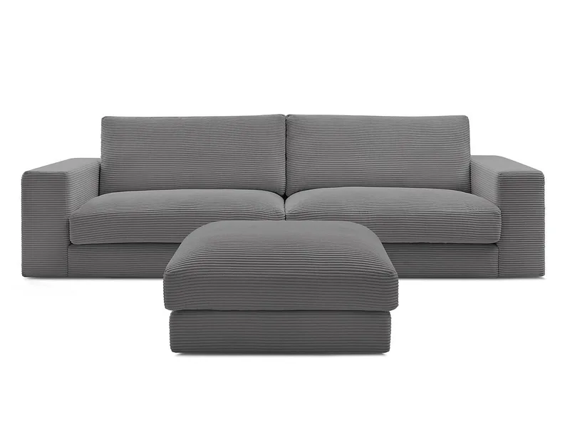 3er Sofa mit Hocker BOBOCHIC LEONARD Cord-Stoff dunkelgrau