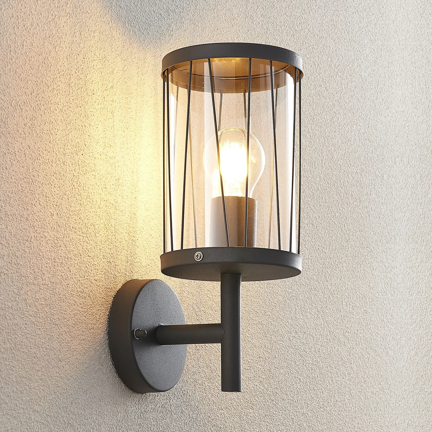 Yonan Utendørs Vegglampe Dark Grey/Clear - Lindby - Moderne - Metall - Med en lyskilde