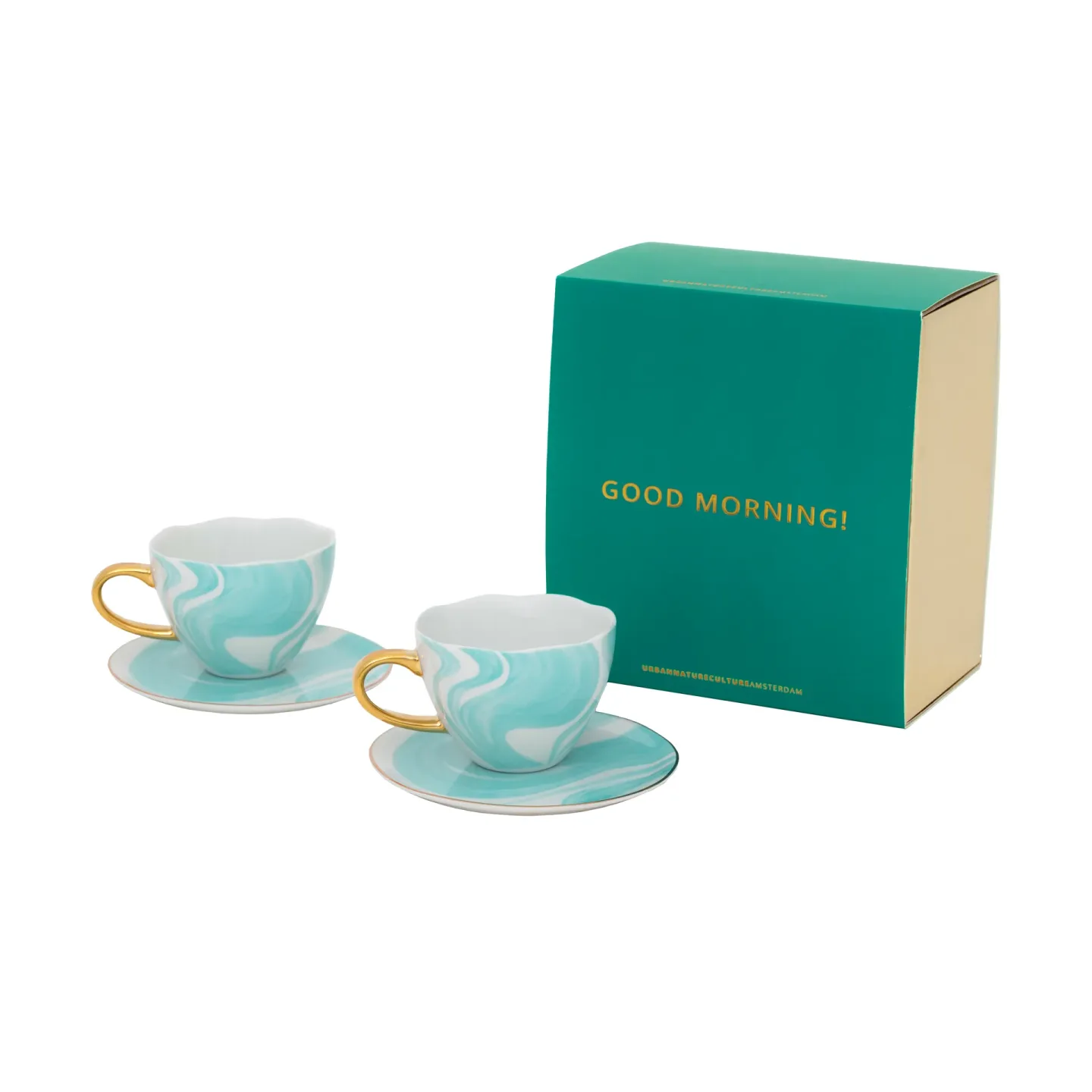 URBAN NATURE CULTURE Good Morning Geschenkset Cappuccino Tasse & Untertasse 2er-Pack Valuri emerald green
