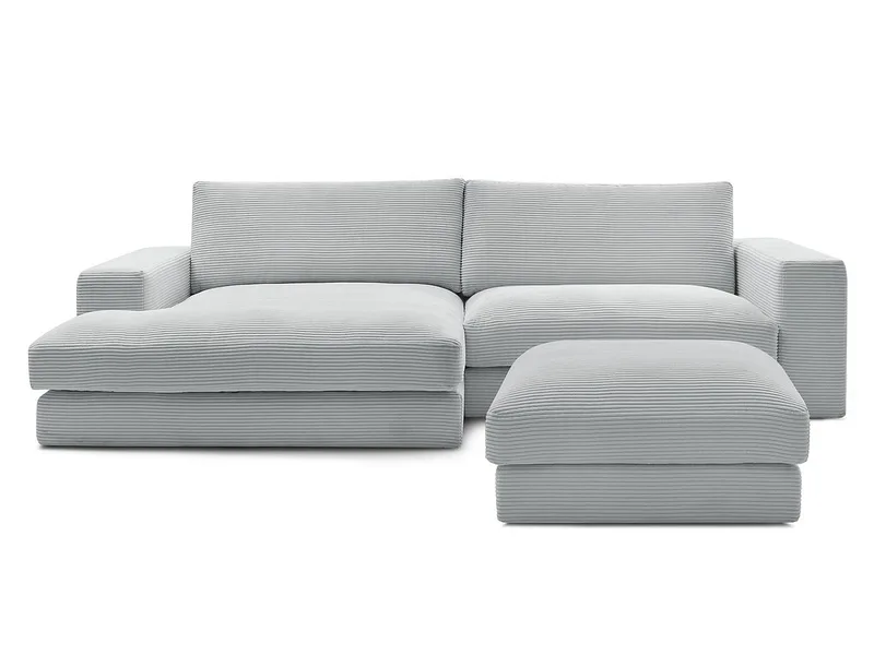 Ecksofa mit Hocker BOBOCHIC LEONARD Cord-Stoff hellgrau