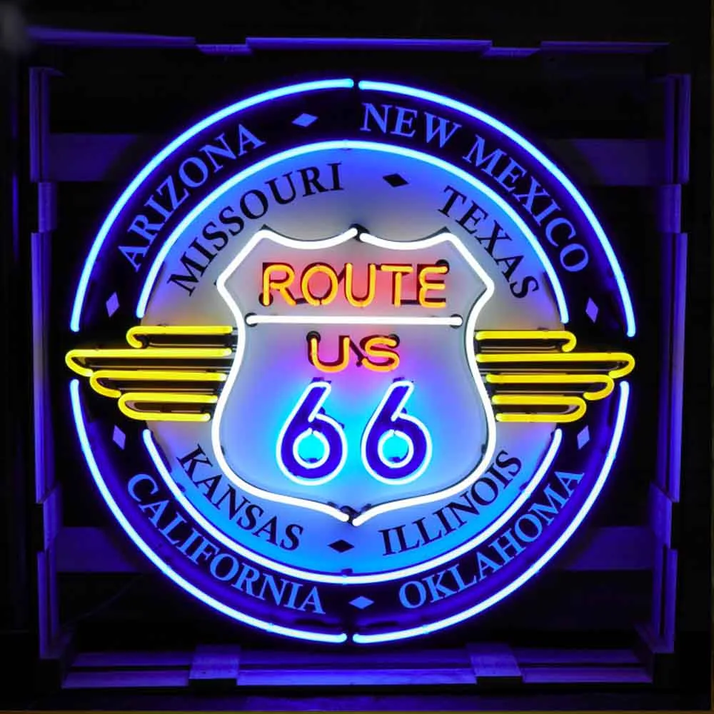 Neonskylt Route 66 All States med bakgrund XL