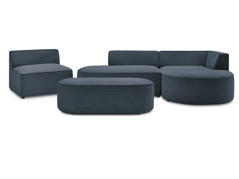 Ecksofa mit Hocker BOBOCHIC ROUSSEAU Stoff chiniert dunkelblau