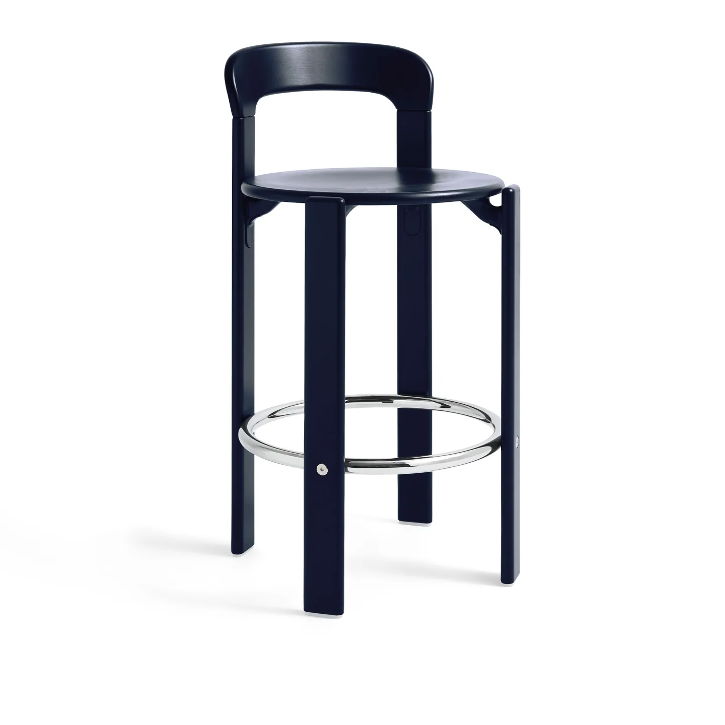 HAY - Rey Bar Stool Low 4 Leg Base H65 Standard Glider Deep Blue Water-Based Lacquered Beech None - Barstolar - Bruno Rey - Blå - Trä
