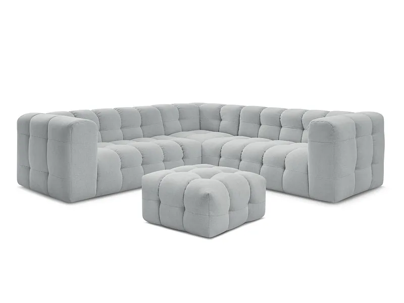 Ecksofa mit Hocker BOBOCHIC CLOUD Stoff hellgrau