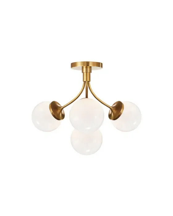 Prescott Medium Semi-Flush Mount Soft Brass/White Glass