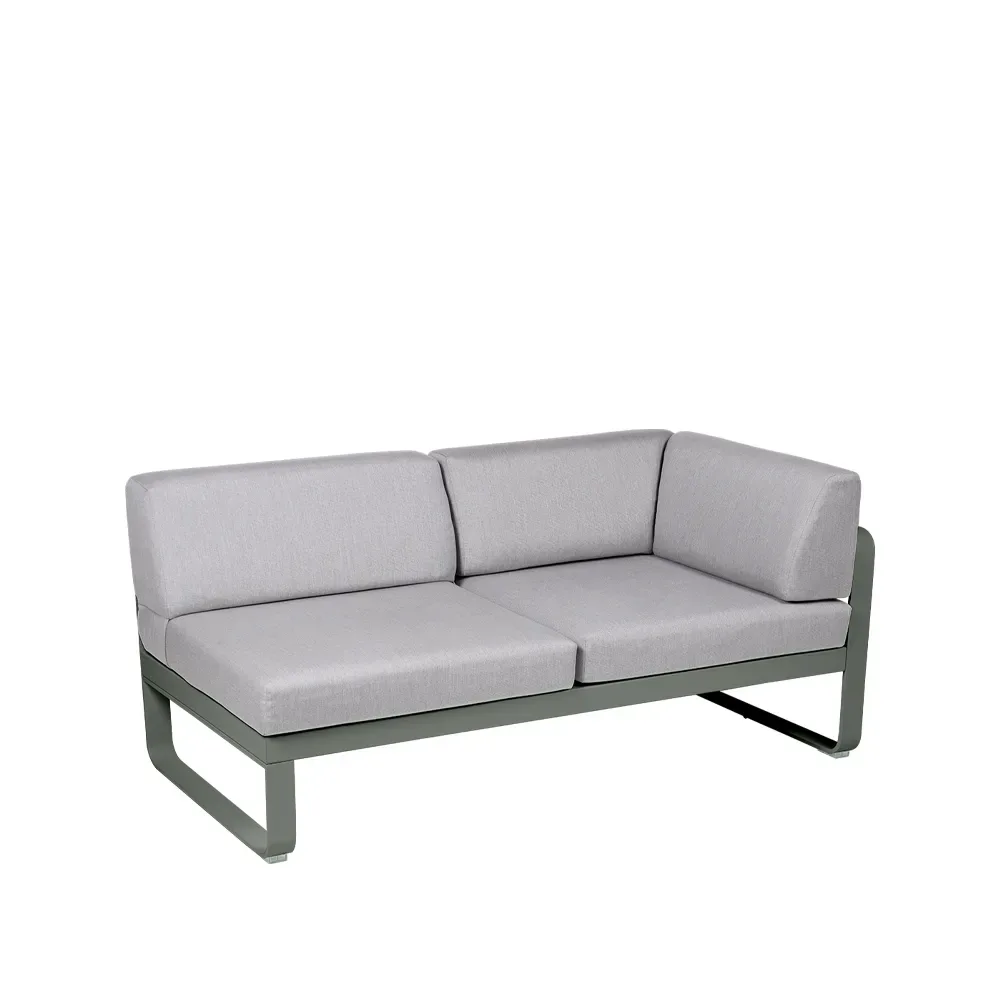 Fermob Bellevie Corner modulsoffa 2-sits Rosemary (grön), flannel grey dyna, höger