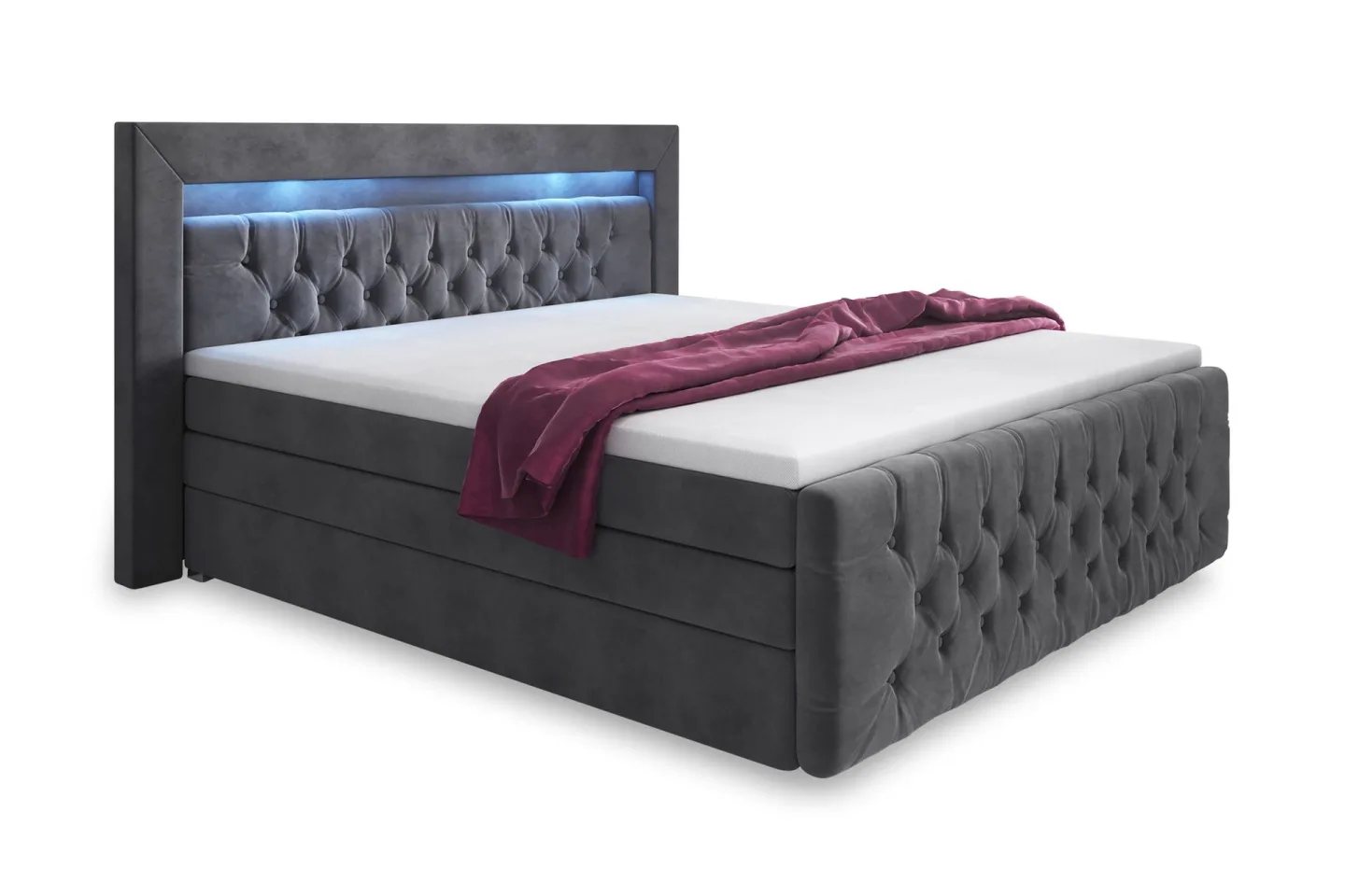 Franco Lyx Komplett Sängpaket med Förvaring 180x200 LED-belysning - Grå / Sammet