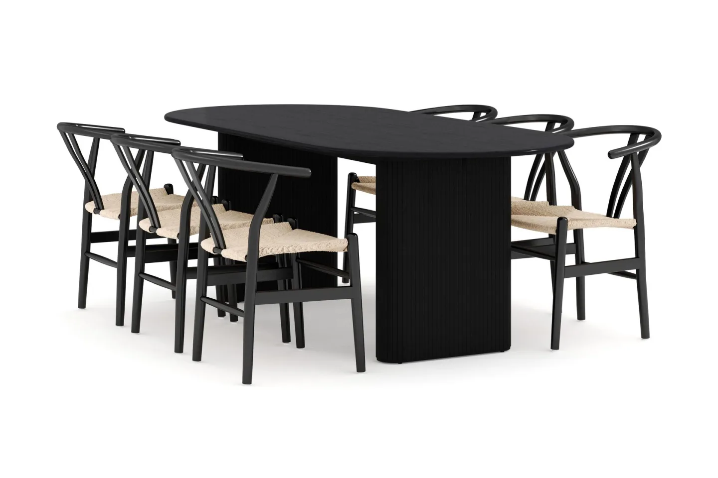 Noira Oval matgrupp 220 cm i trä med 6 stolar - svart