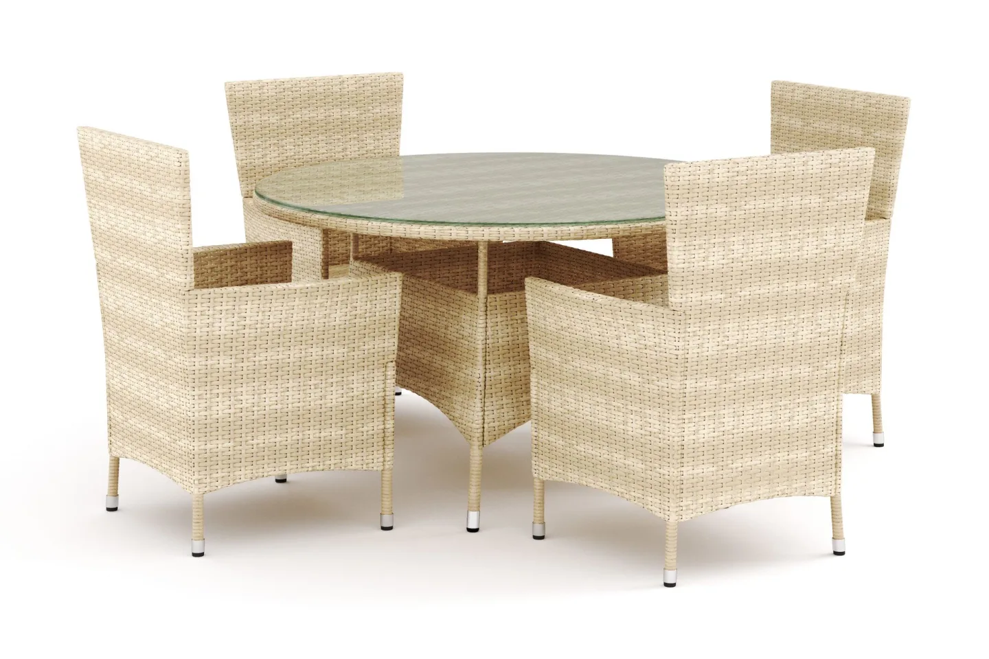 Thor utomhus rund matgrupp 140 cm med 4 Thor utefåtöljer - Beige
