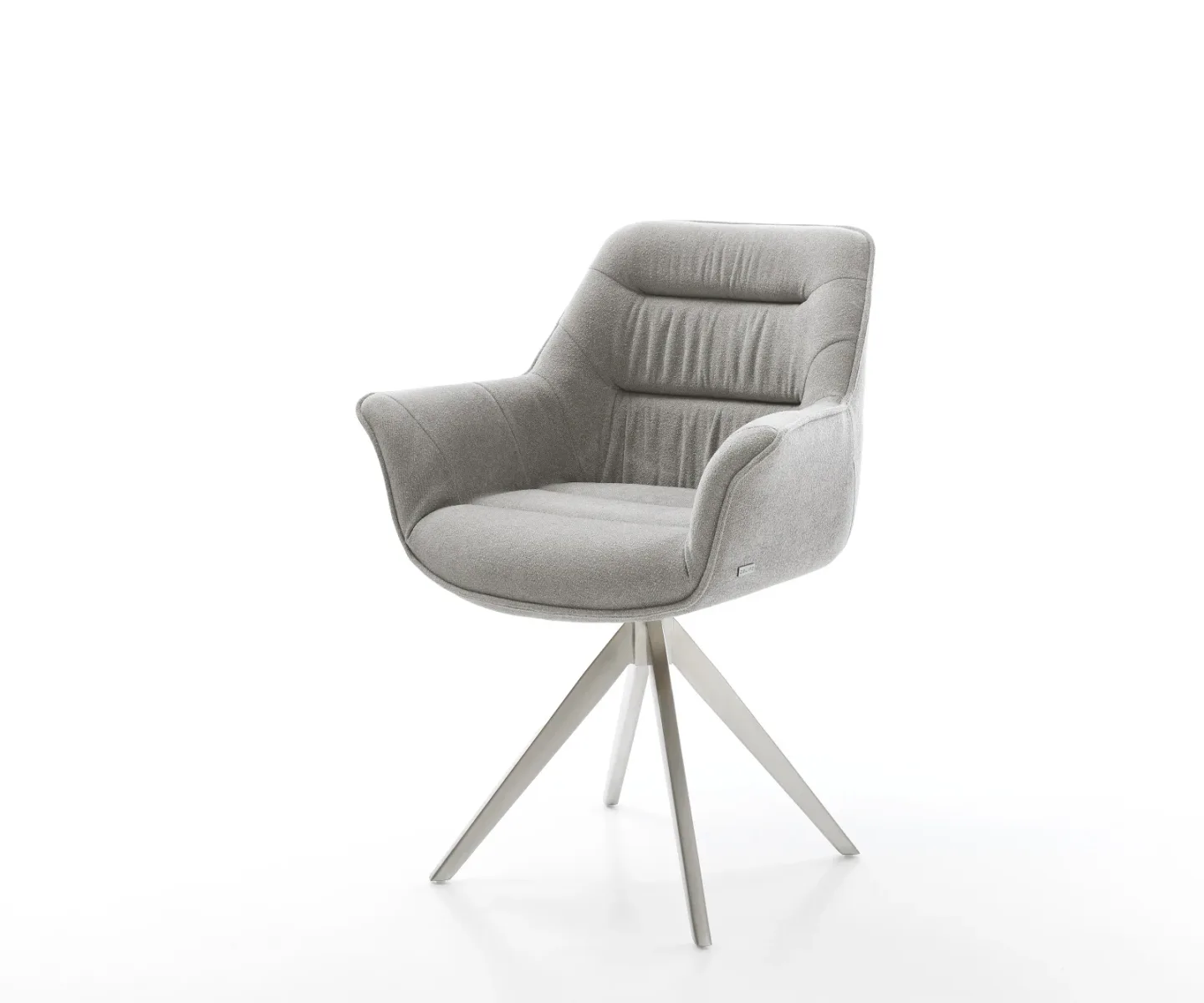 Drehstuhl Kaira-Flex Strukturstoff Soft Grau Kreuzgestell kantig Edelstahl 180° drehbar