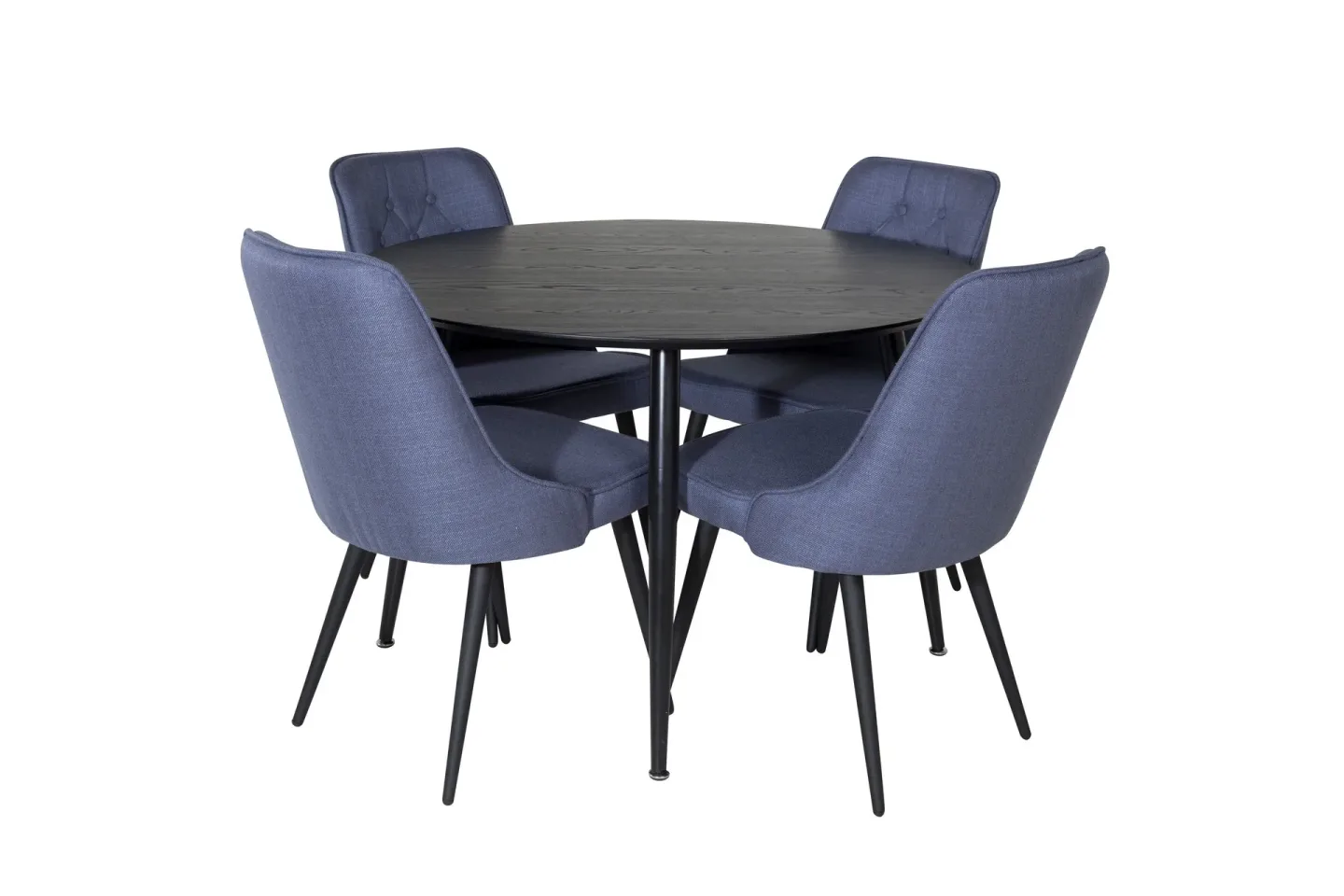 Dipp Matgrupp 115 cm Rund med 4 Velvet Deluxe stolar - Svart