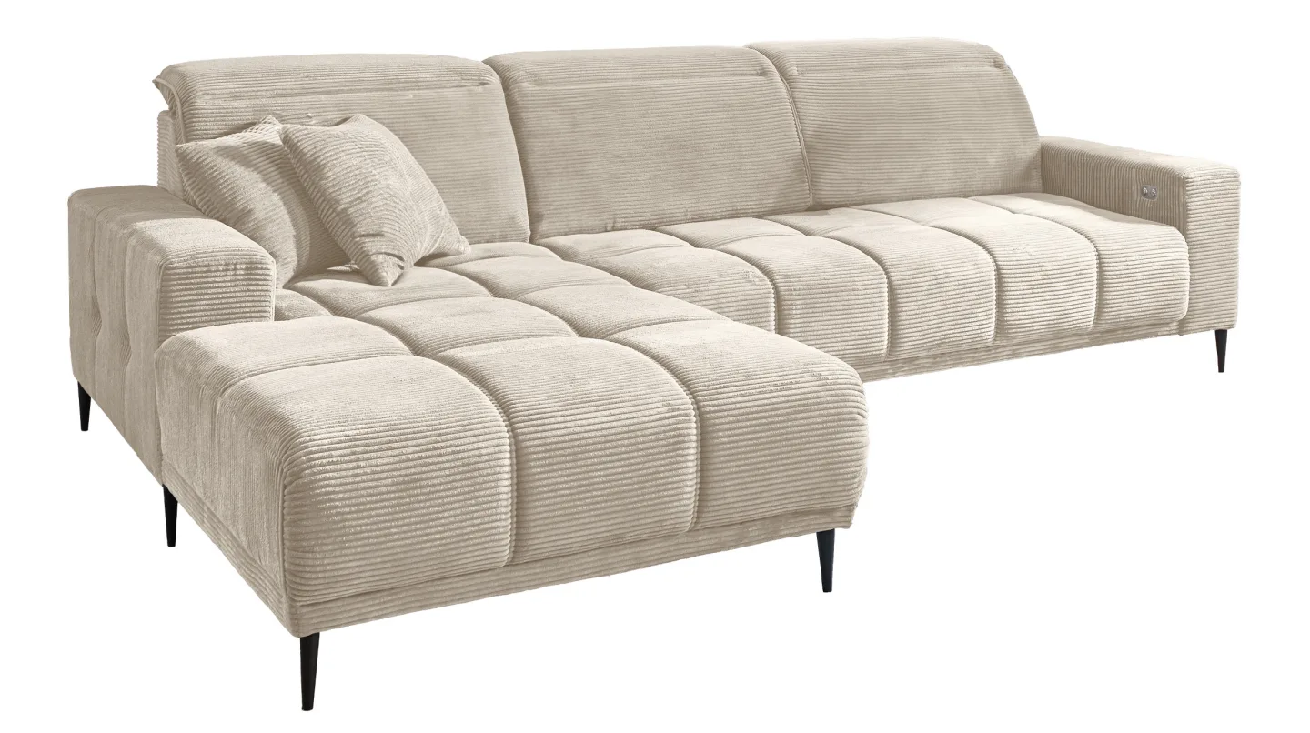 Ecksofa Cord beige elektrisch ausfahrbar 286 cm - OT links - MARISOL