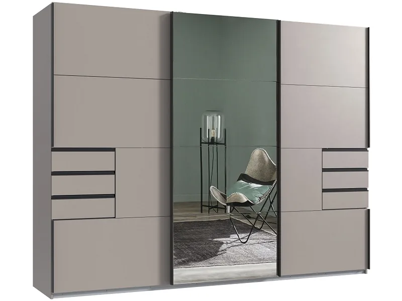 Schwebetürenschrank MIDNIGHT beige 3 Türen 6 Schubladen