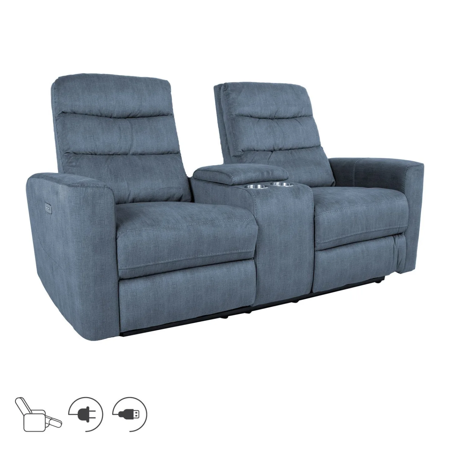 Reclinersoffa Darvi 2-sits med elektrisk mekanism - blå