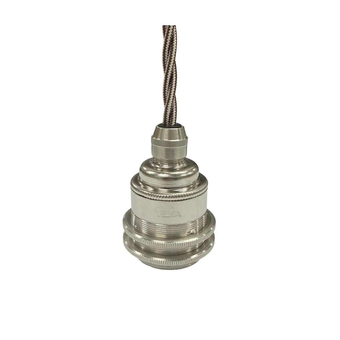 Upphäng E27 2 ringar nickel/cremebrun tvinnad