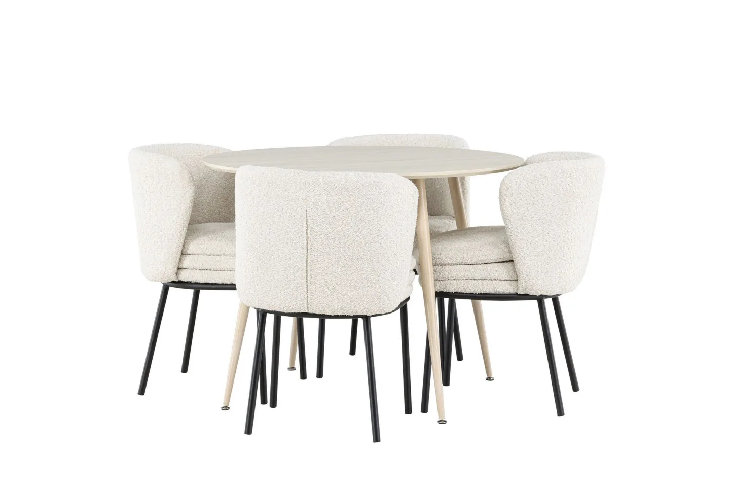 Plaza Matgrupp 100 cm Rund med 4 Agnes stolar - Whitewash/Vit