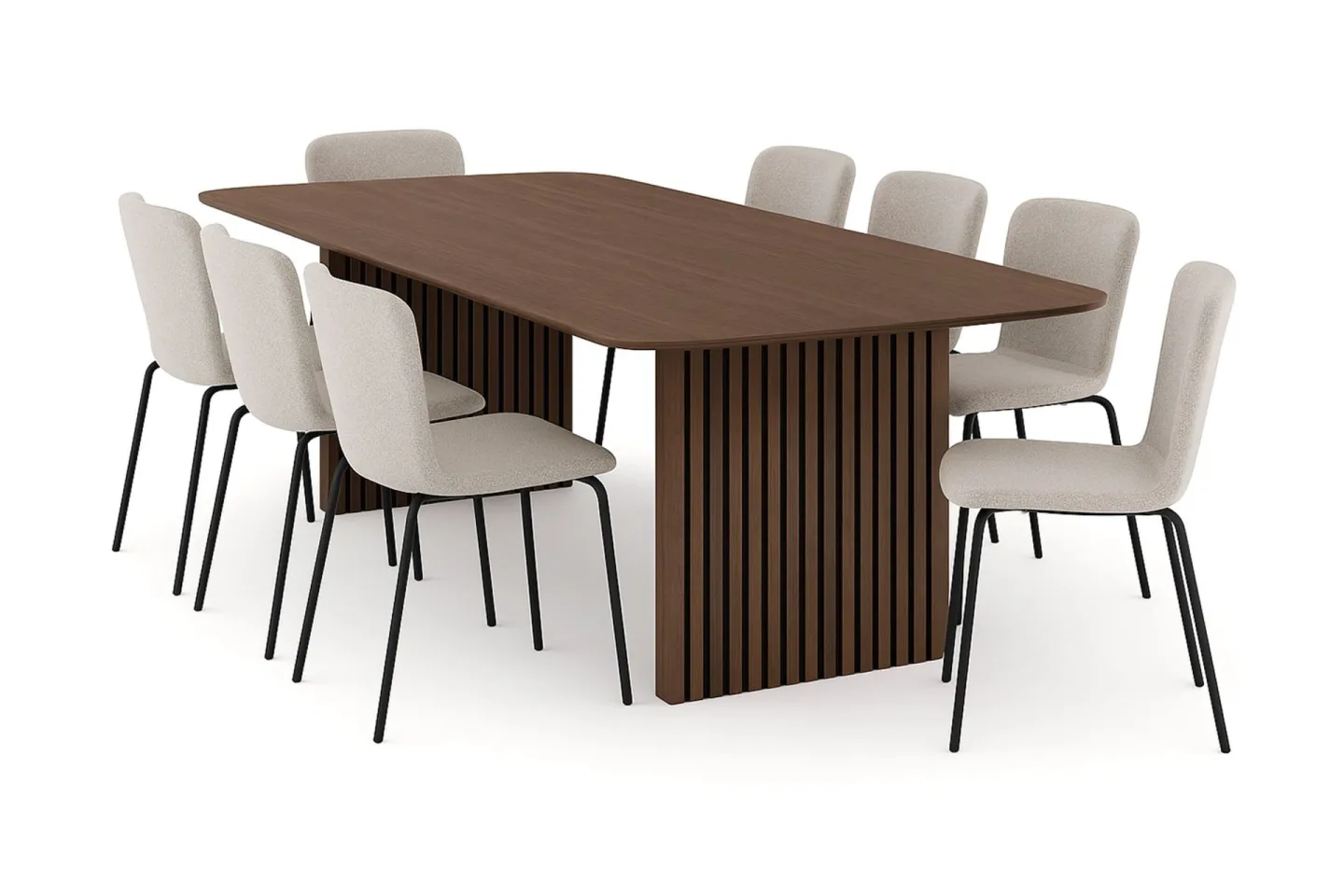 Richeto Matbord 240 cm med 8 Katy Matstolar - Rökt ek / Greige Bouclé