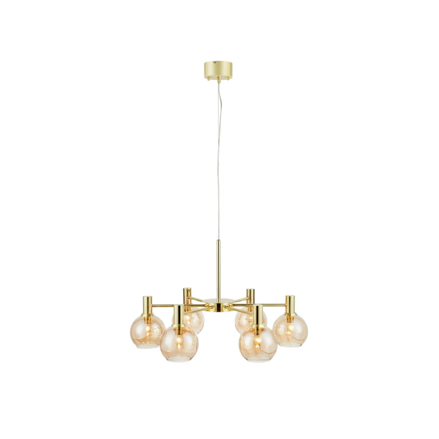 Ambra Hängeleuchte, messing/amber, Glas, Ø 75 cm - Markslöjd - Wohnzimmer - Metall - Mehrflammig