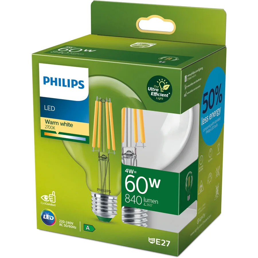 Leuchtmittel Philips Glas E27 4 W - Farbe: klar - LED - Lichtfarbe: Extra warmweiss - LED Leuchtmittel