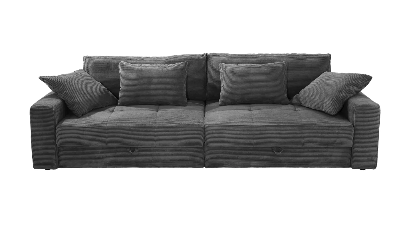 Big Sofa mit Bettkasten Cord grau 284 cm - BELSANO