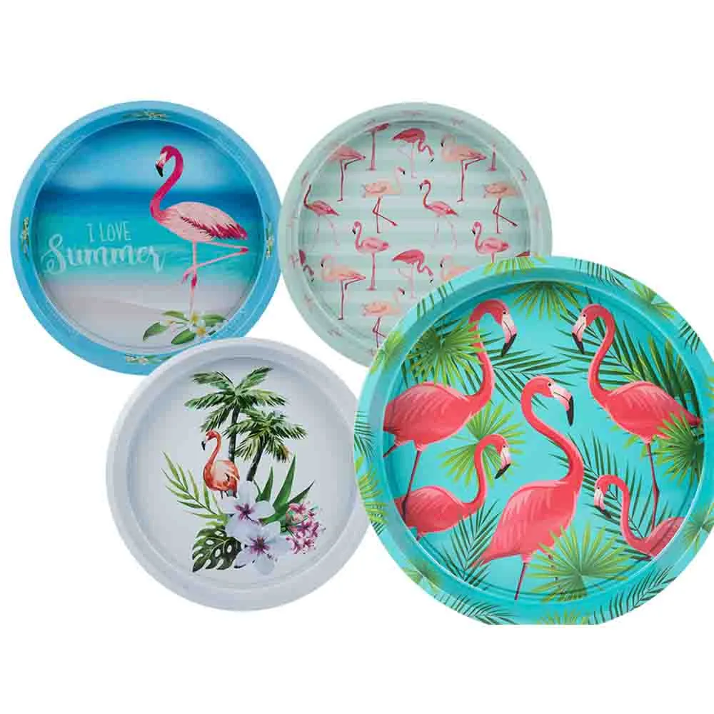 Plåtbricka flamingo (Färg: BLAD & TURKOS BAKRUND)