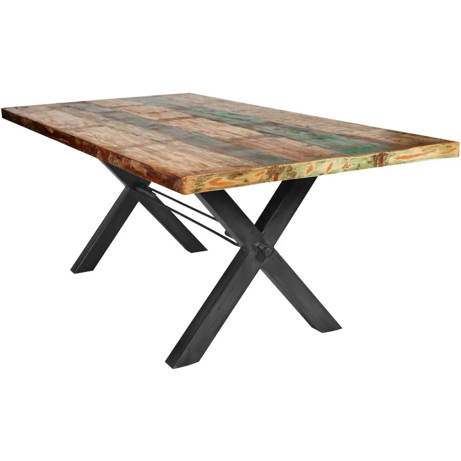 Esstisch Xena bunt Recycletes Holz Massivholz B 240 T 100 cm