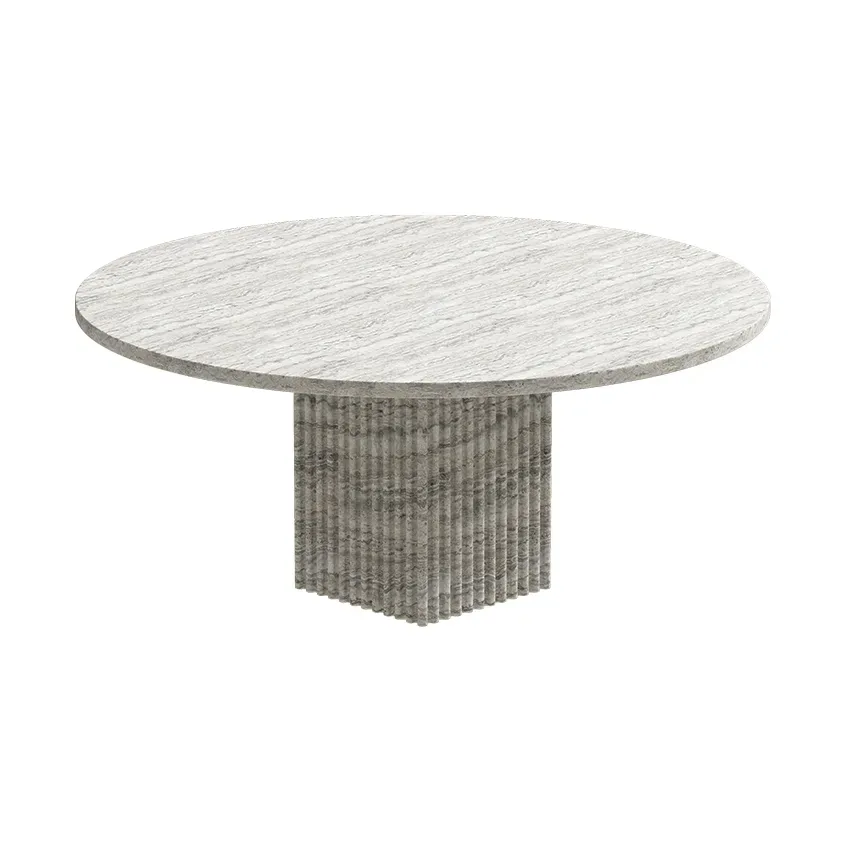 NORR11 Soho soffbord Silver travertin, Ø80x35 cm