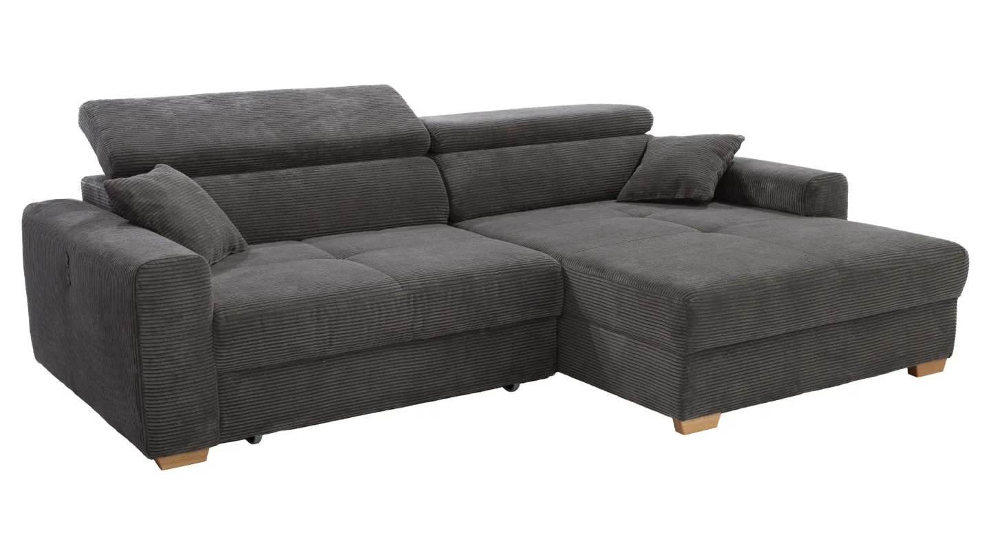 Ecksofa Cord elektrisch ausfahrbar grau 277 cm - SLIDER
