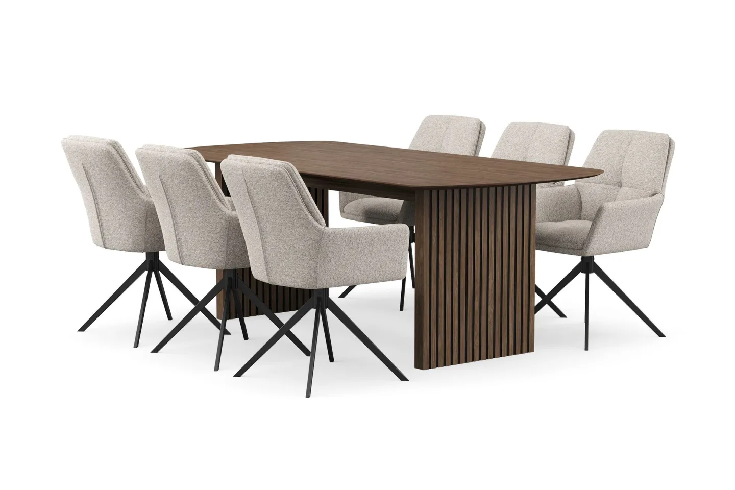 Richeto Matgrupp Rökt Ek 210 cm med 6 Torsby Snurrstolar - Rökt ek/Mörkbeige