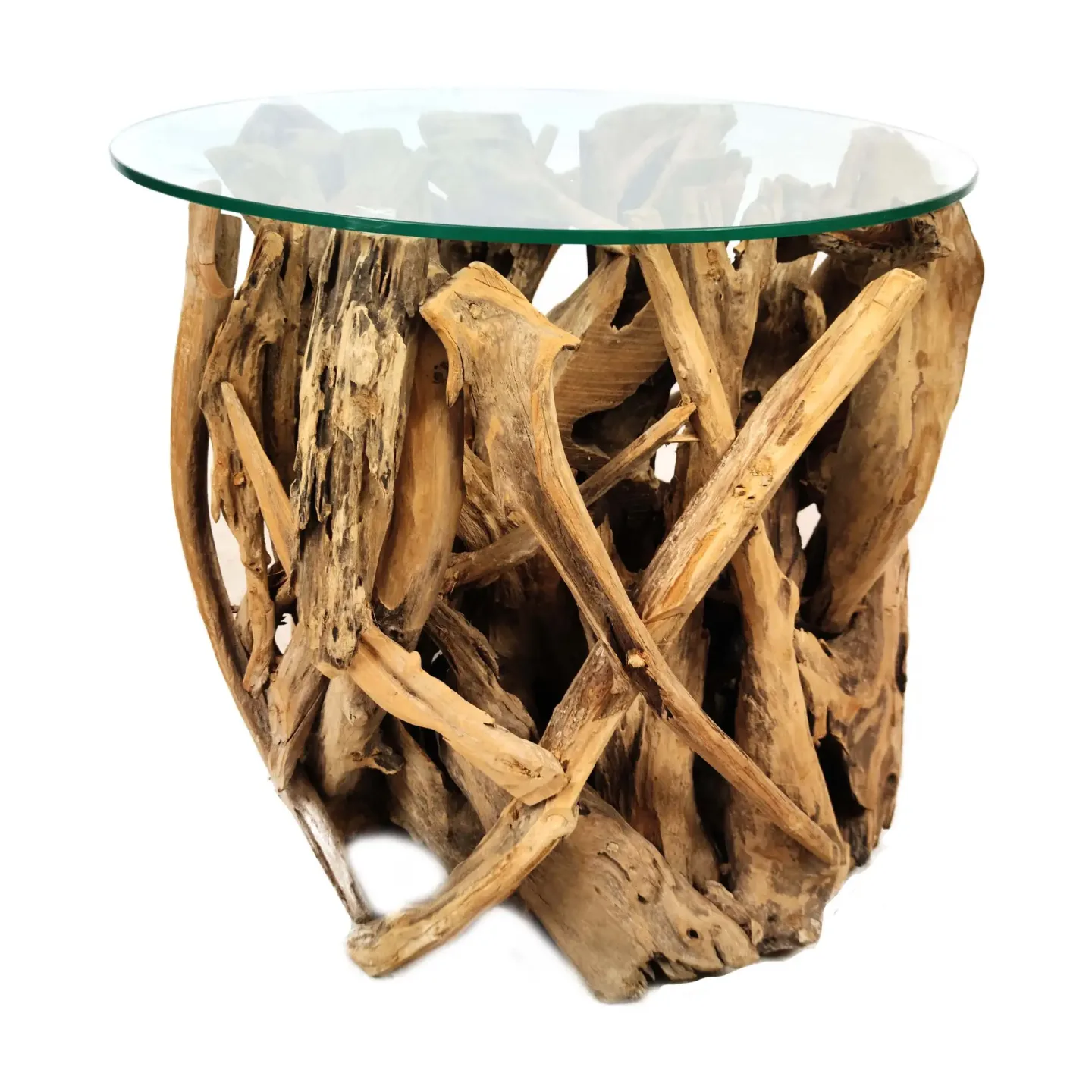 Decofinder Beistelltisch Wurzelholz mit Glas H: 57 cm | Schubiger Möbel