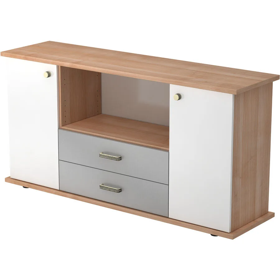 Sideboard Office Nussbaum, Weiss, Grau Holzwerkstoff B 166.1 H 84 cm