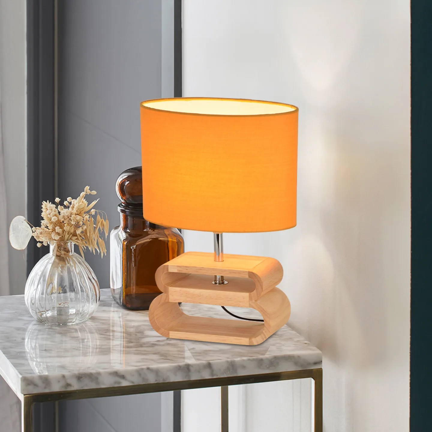 Oslo bordlampe, hvid/lyst træ, højde 30 cm – COREP SAS - Stue - Stof / tekstil - Med skærm