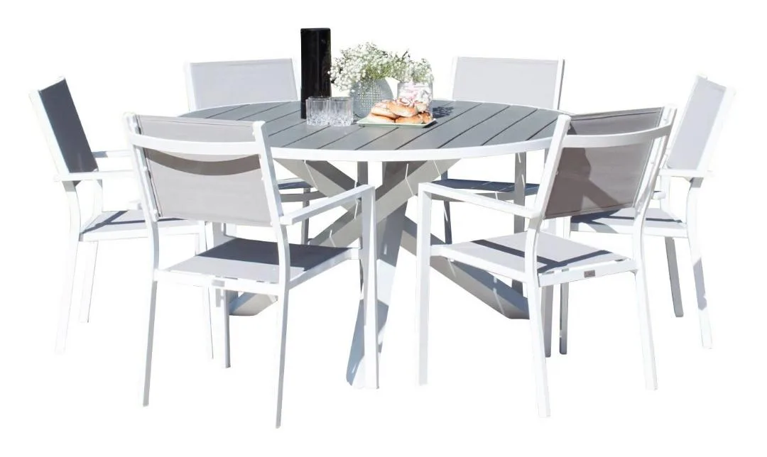 Parma Gartenset Tisch 140x140cm 6 Stühle Copacabana grau.