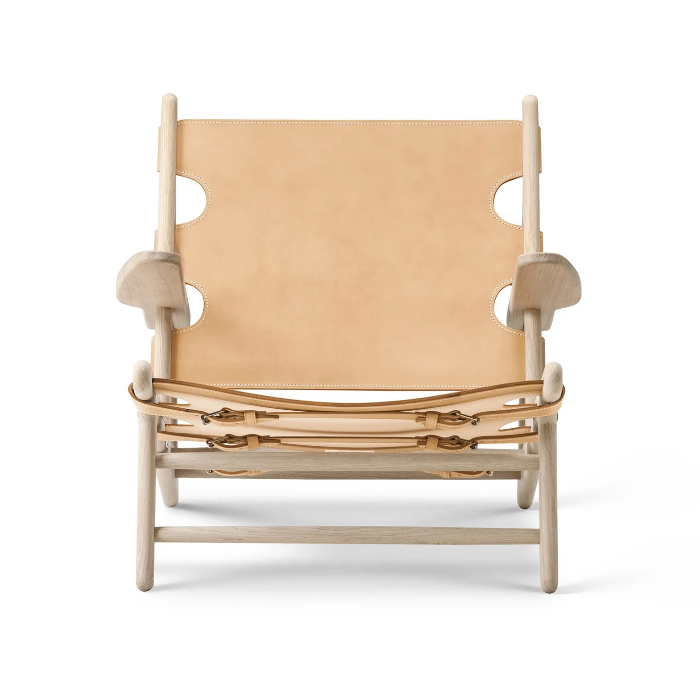 Fredericia Furniture - The Hunting Chair Oak soap / Natural leather - Fåtöljer - Børge Mogensen - Beige - Läder/Trä