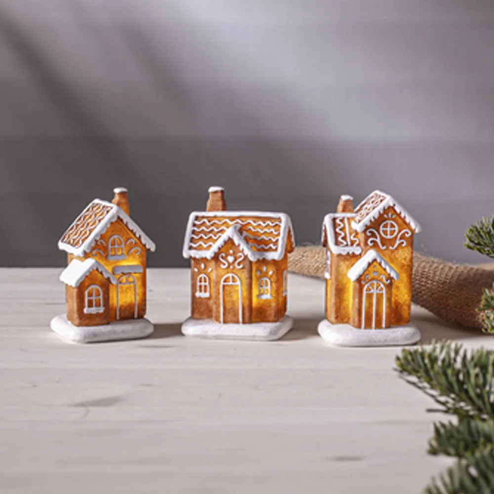 Juldekoration pepparkakshus 3set Led