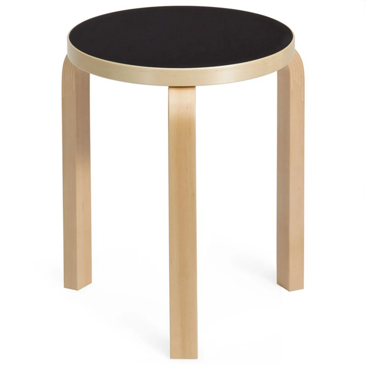 Artek - Stool 60 sittpall klarlackad björk / svart linoleum - Pallar - Alvar Aalto