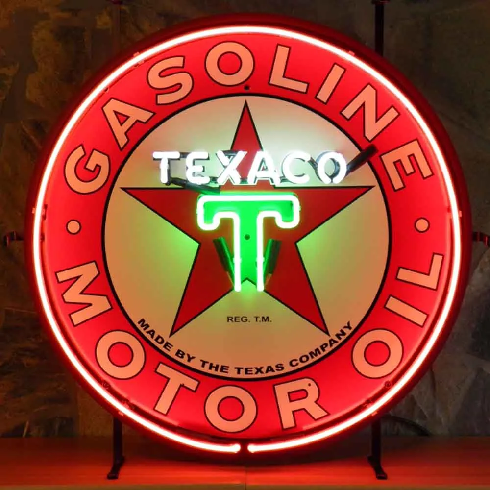 Neonskylt Texaco med bakgrund