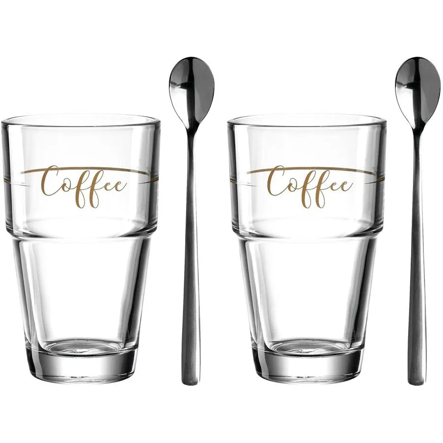 Latte-Macchiato-Becher-Set Leonardo Braun/Transparent Glas 14 cm