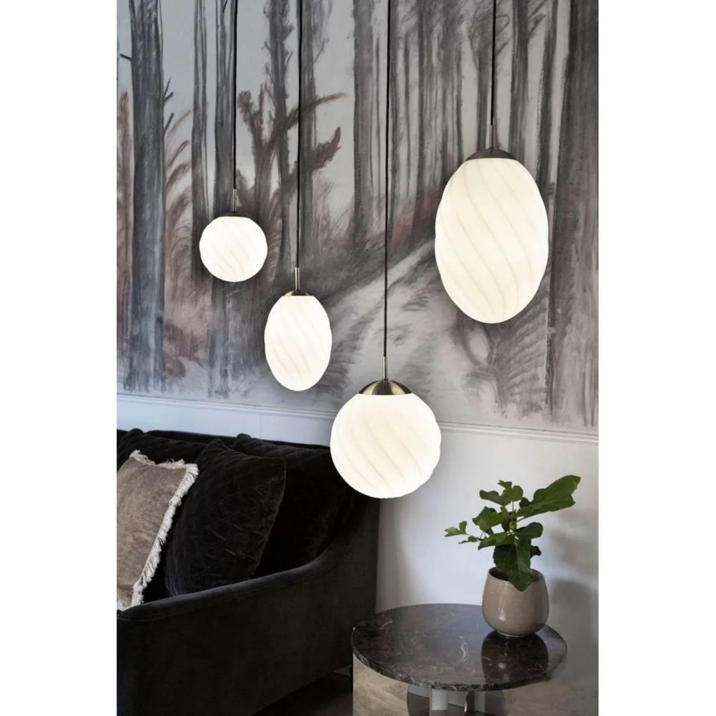 Twist Egg Pendel Ø25 Opal/Black - Halo Design - Spisestue - Metall
