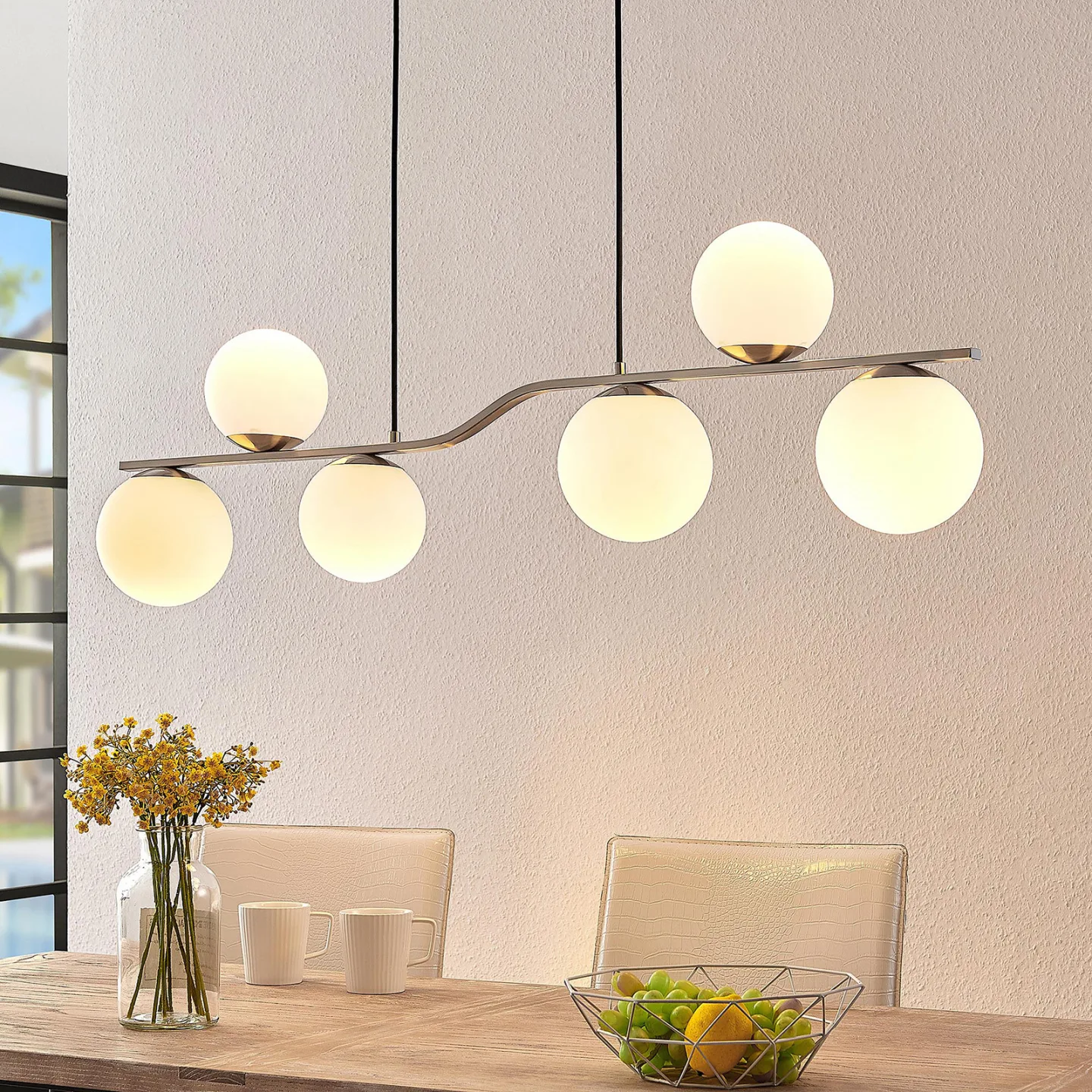 Avalyn Pendelleuchte Opal/Nickel - Lindby - Wohnzimmer - Modern - Glas - Mehrflammig